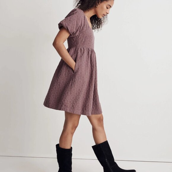 Madewell Floral Quilted Puff-Sleeve Mini Babydoll Dress - S - Picture 2 of 5